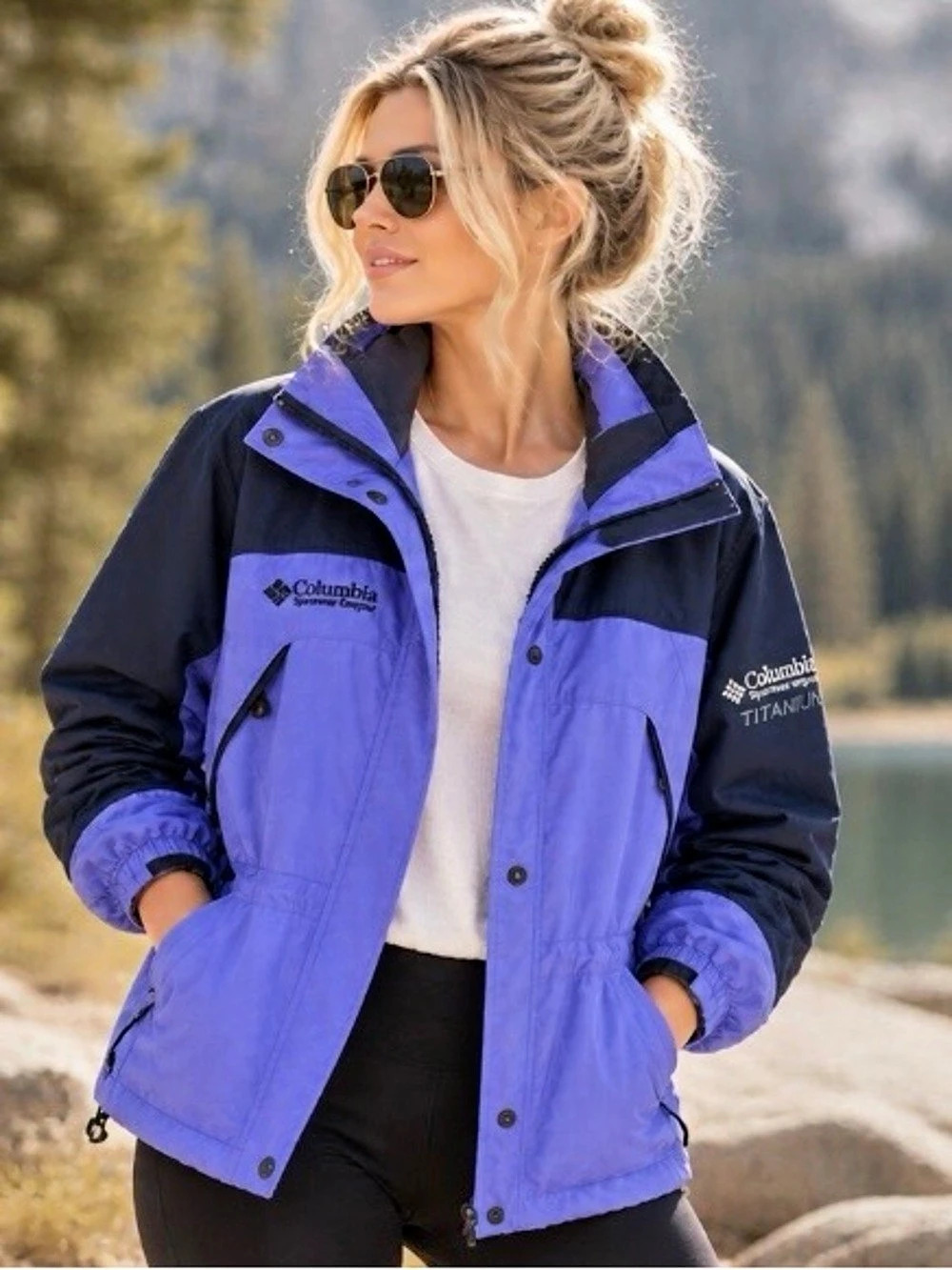 Columbia Titanium Omni-Tech Jacket M Purple Navy Y2K Gorpcore Colorblock